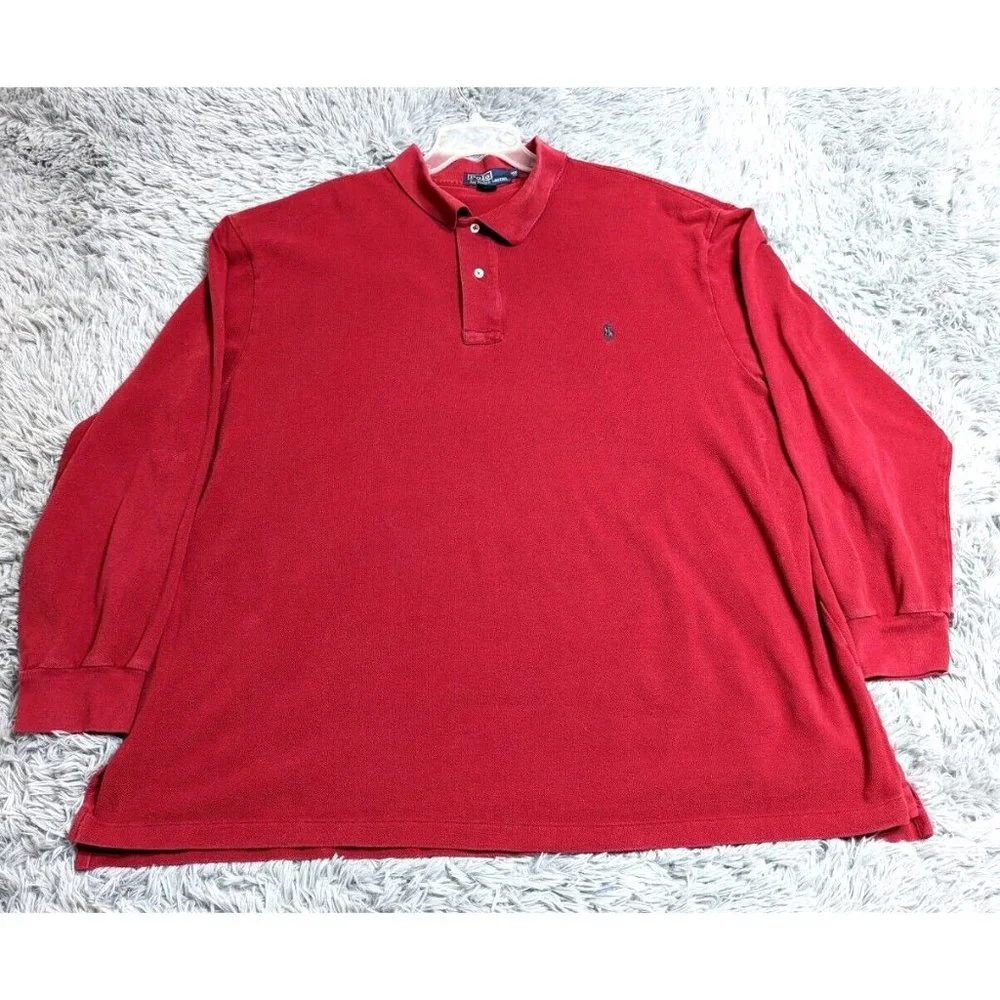VINTAGE Polo Ralph Lauren Polo Shirt Men 3XB Big Preppy Long Sleeve Red Pony